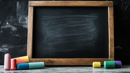Chalk sticks on blackboard background for creative education design