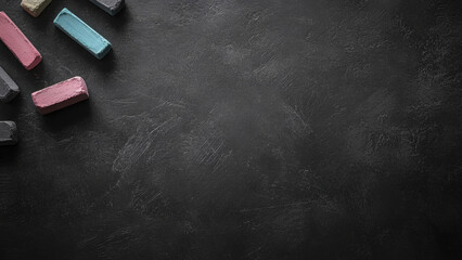 Chalk sticks on blackboard background for creative education design