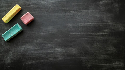 Chalk sticks on blackboard background for creative education design