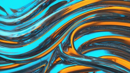 Abstract 3D Metallic and Neon Fluid Lines in Orange and Blue Wave Composition - Powered by Adobe
