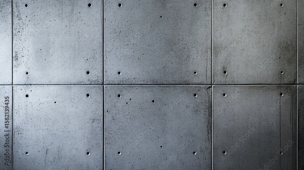 Poster grey concrete wall texture with grid pattern and small holes. the surface shows slight variations in