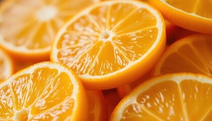 Close-up of Freshly Sliced Oranges Showing Juicy Texture and Vibrant Colors
