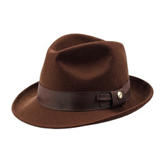 Fedora hat brown isolated, Fashion head accessory, Classic brimmed style, Designer wear prop, Vintage outfit component, Felt material item