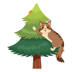 Playful Cat with Christmas Tree Holiday