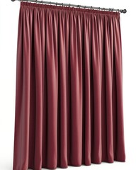 Maroon curtains hang, full length, from a metal rod