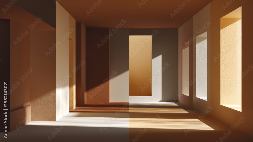 Poster 3d rendering of brown tones for displaying products background. for show product. blank scene showca