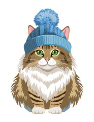Cute Tabby Cat Wearing Winter Hat