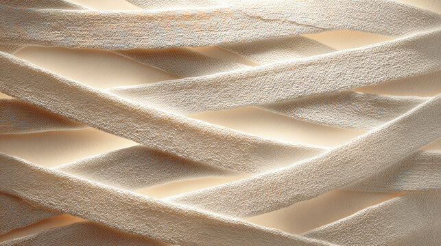 A modern 3D Halloween greeting card design mockup off-white shapes suggesting mummy bandages with soft gradients. The style is minimalist and textured, with space. Isolated on a light tan background. 