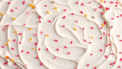 Close-up of Frosted Cake with Colorful Sprinkles, Delicious and Decorative