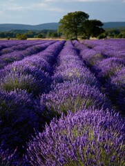 Obraz premium Lavender harvesting action in scenic fields nature photography tranquil landscape aerial view serenity