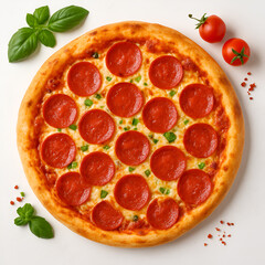 pizza with salami and tomatoes