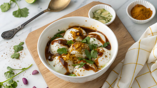 Dahi Baray with Mint and Tamarind Chutneys &ndash; Spicy Yogurt Snack from South Asia