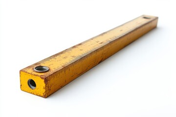 Weathered yellow level tool a symbol of precision and rugged reliability on in white background. Generative Ai