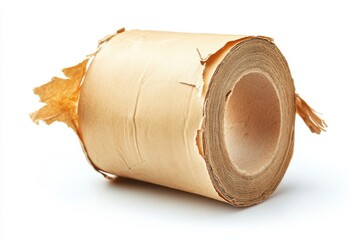 End of the roll The last of the brown paper towels with soft shadows and white in white background. Generative Ai