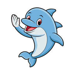 Fototapeta premium Cute cartoon funny dolphin waving hand 