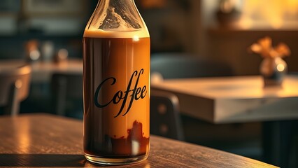 Glass bottle containing coffee