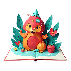 Pop-up card isolated transparent, Creative paper design, Artistic 3D element, Handcrafted greeting prop, Folded art object, Colorful detail surface