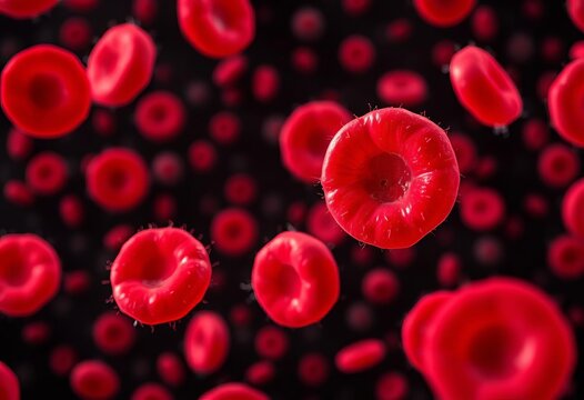 Microscopic view of red blood cells isolated on black,   circulation,  research - Powered by Adobe