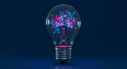 Light bulb with glowing network inside on blue background representing artificial intelligence 1