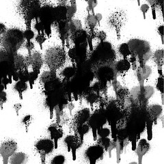 Black spray paint drips and splatter texture. Abstract grunge paint effect with dark drips and spray particles filling the frame. Isolated graphic element on transparent background, PNG cutout.