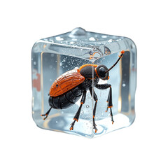 Prank ice cube bug isolated, Transparent frozen gadget, Compact insect object, Fun trick unit, Novelty chill tool, Realistic toy piece, Joke prop