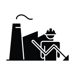 Factory Labor Shortage Icon. Glyph Style. Vector. Industrial Worker and Declining Productivity Graph. Workforce Crisis in Manufacturing. Job Vacancy Impact. Staff Deficit Illustrati