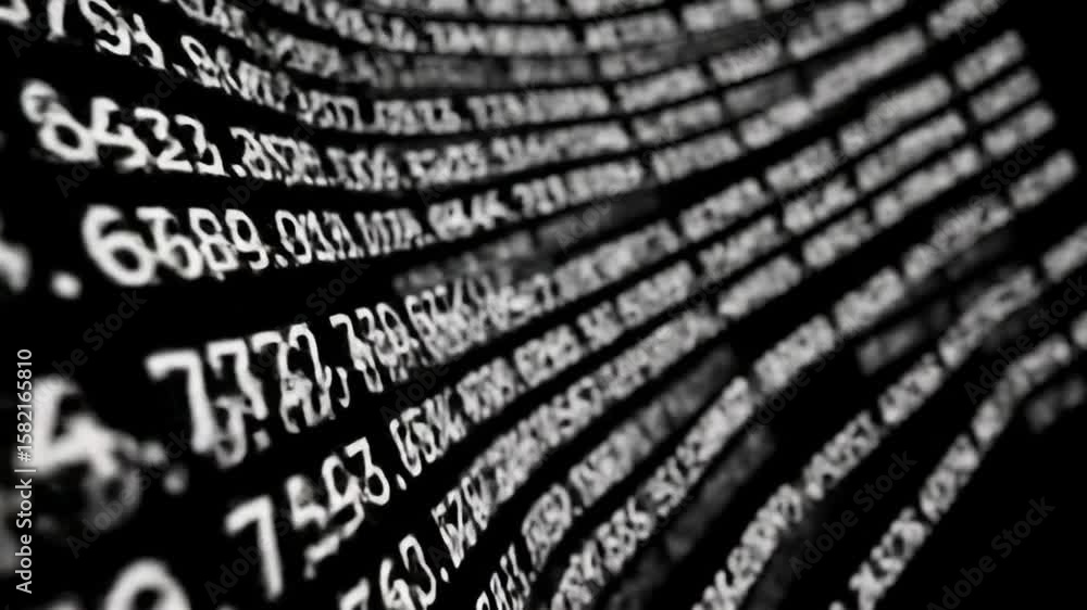 Aufkleber scrolling white numbers on black background abstract data and financial analysis