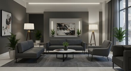 Modern Living Room Interior Design with Furniture and Decor