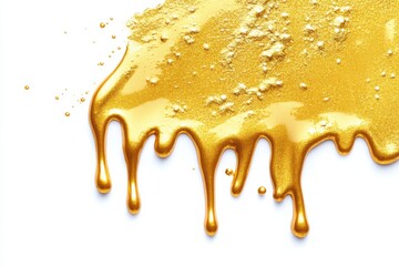 Overflowing golden liquid cascades down in a mesmerizing display of opulent in white background. Generative Ai