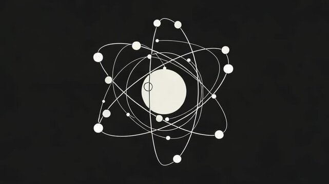 An abstract illustration of an atom with orbiting electrons, symbolizing science and discovery