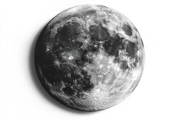 Ethereal full moon glowing in the night sky casting shadows on lunar craters in white background. Generative Ai