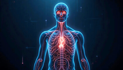 Human Circulatory and Lymphatic Systems Highlighting Thymus Gland – Medical Anatomy and Immunology Visualization