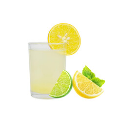 freshly squeezed lemonade with lemon slices isolated on white background, summer drinks PNG