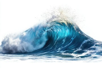 Majestic ocean wave cresting with power and grace in a dazzling turquoise hue in white background. Generative Ai