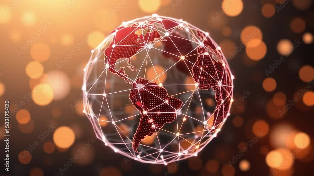 Poster a glowing digital globe with interconnected lines represents global network and technology