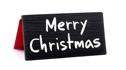 Wooden-framed mini chalkboard with Merry Christmas written in white chalk. Neutral and versatile, this decor piece suits greeting card layouts, product mockups, or seasonal ads.