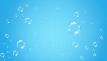 Bubbles floating on a bright blue background with dreamy atmosphere