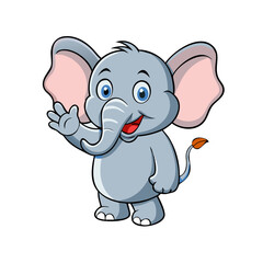 Naklejka premium Cute elephant cartoon waving hand 