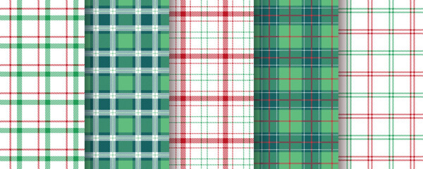 Tartan seamless pattern. Christmas plaid background. Lumberjack check tablecloth. Flannel green red texture. Gingham fabrics. Vichy cloth prints. Buffalo abstract textile design. Vector illustration
