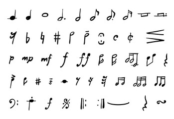 手書き風の音符のイラストセット(モノクロ)	