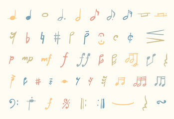 手書き風の音符のイラストセット(カラー)	