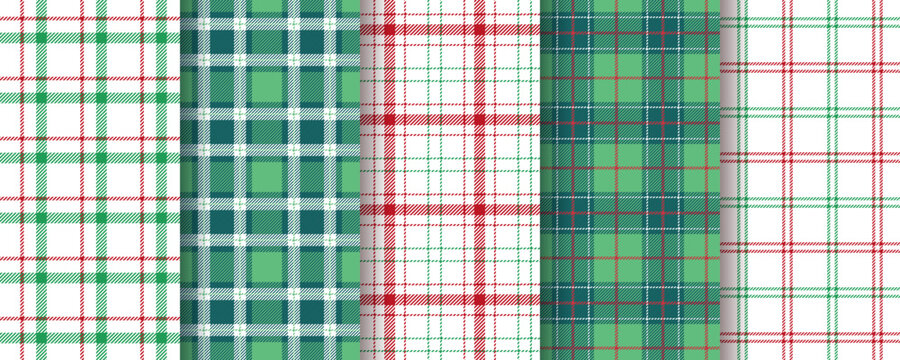 Tartan seamless pattern. Christmas plaid background. Lumberjack check tablecloth. Flannel green red texture. Gingham fabrics. Vichy cloth prints. Buffalo abstract textile design. Vector illustration