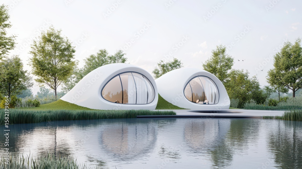 Poster engineer architect blueprints concept. modern architectural design of eco-friendly, curved structure