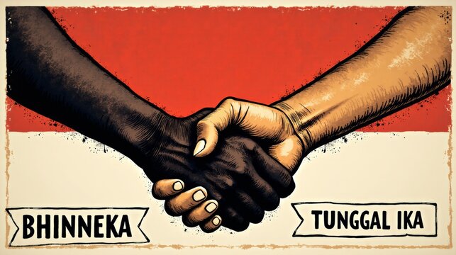 Handshake Symbolizing Indonesian Unity, Diversity, and National Motto - Powered by Adobe