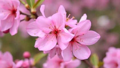 Fototapeta premium Close-up of vibrant pink cherry blossoms in full bloom on a sunny day