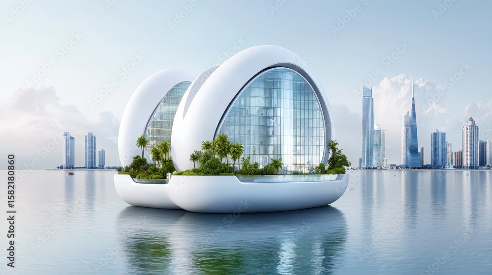 Poster engineer architect blueprints concept. futuristic floating architecture amidst a serene cityscape an