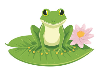 Sweet Green Frog on Lily Pad Flower