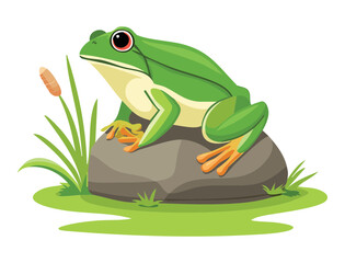 Cute Green Frog Resting on a Stone