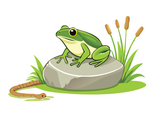 Adorable Frog on Rock with Tall Reeds