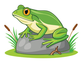 Cute Green Frog Resting on a Rock